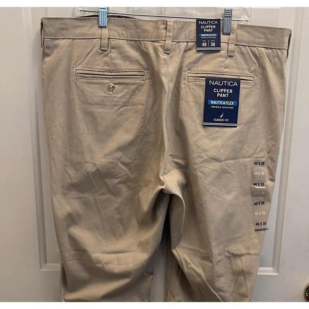 Nautica Clipper Pant Mens 40x30 Khaki NauticaFlex Wrinkle Resistant Chino NEW